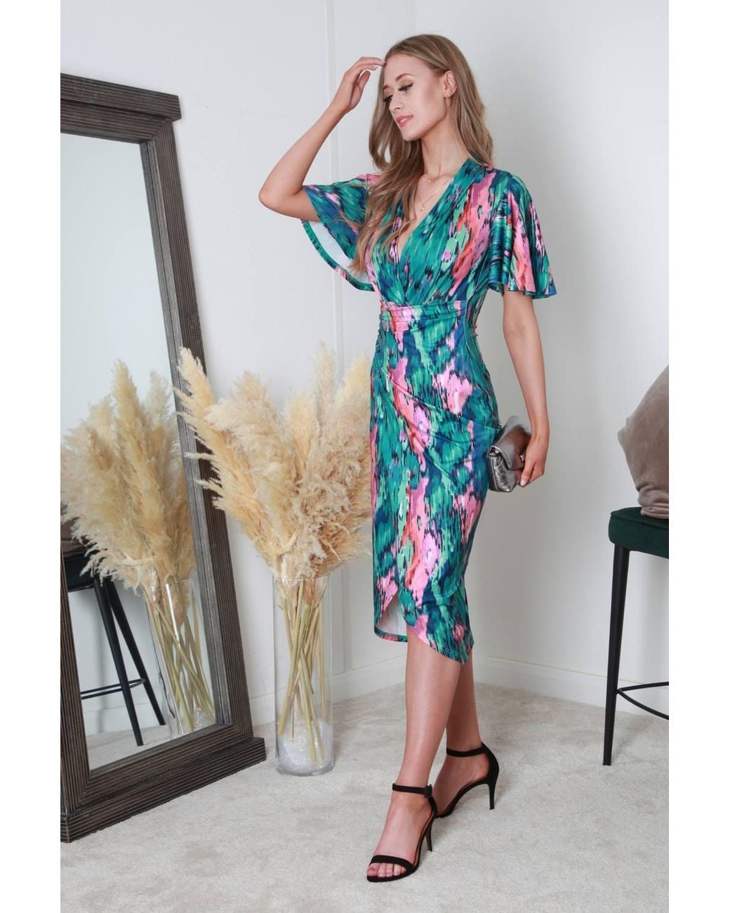 Double Second Multicolor Printed Bodycon Wrap Dress