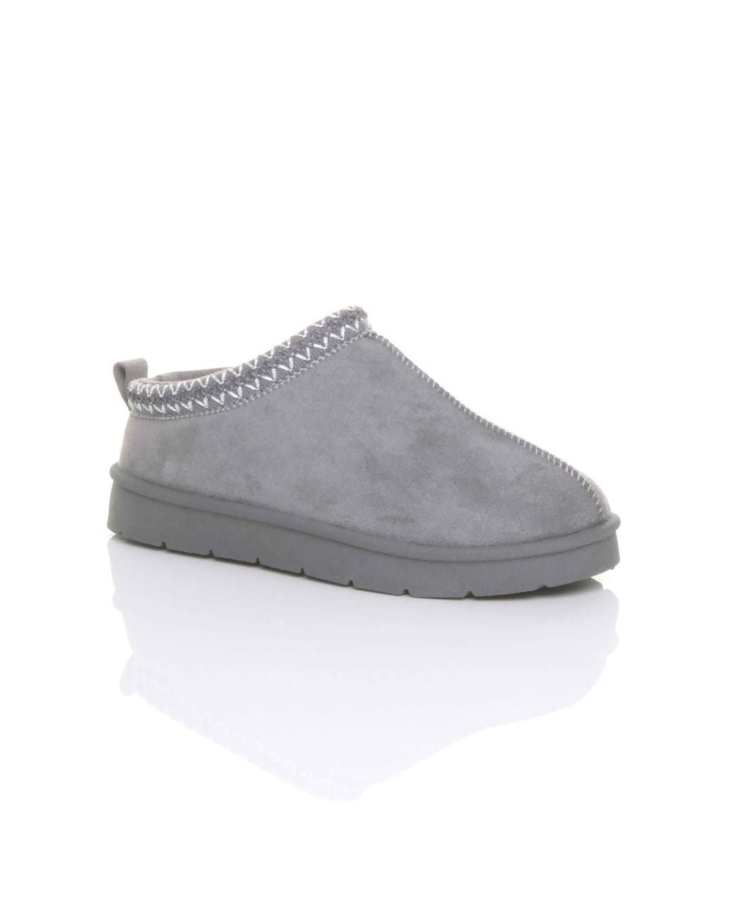 AJVANI Gray Faux Fur Lined Comfy Aztec Embroidered Ultra Mini Booties Slippers