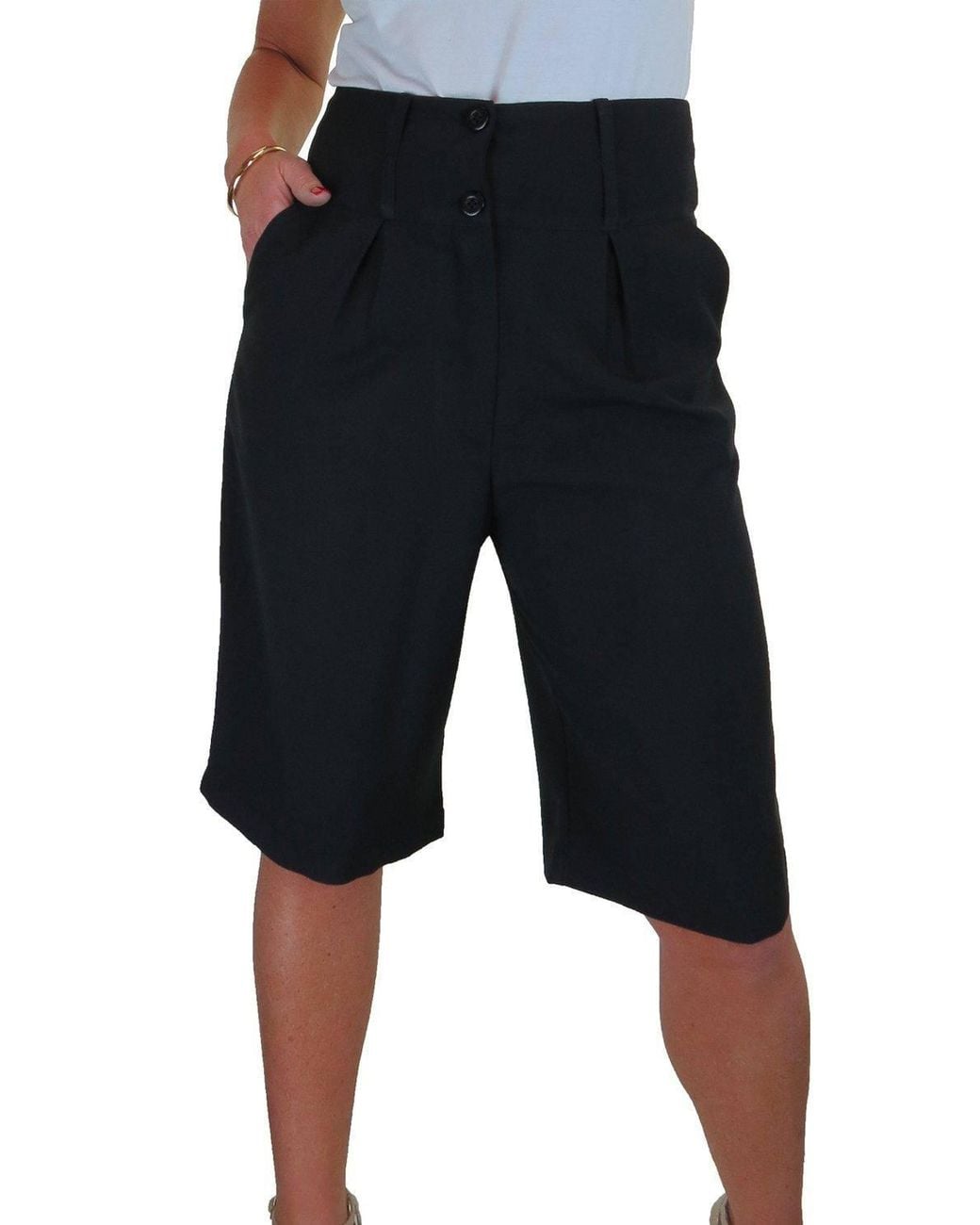 Paulo Due Black Tailored Wide Leg Knee Shorts