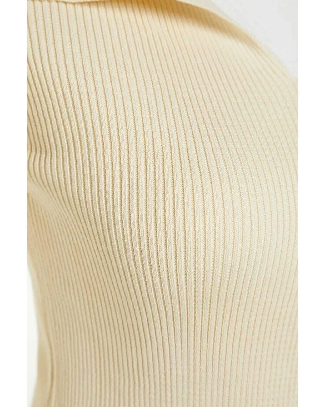 WOVCOR Natural Carmen Collar Knit Sweater Off-Shoulder Rib Knitted Jumper