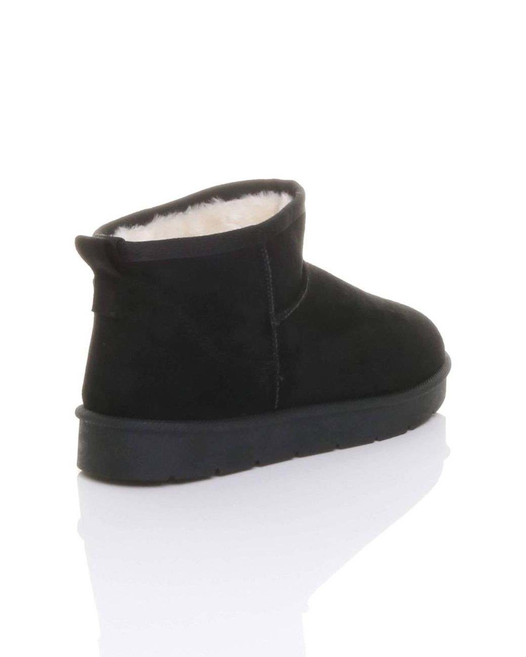 AJVANI Black Faux Fur Lined Mini Ankle Boot Slippers