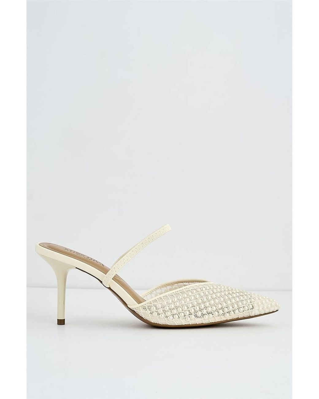Miss Diva Natural Anusha Pearl Embellished Pointed Court Shoe Slingback Sandals