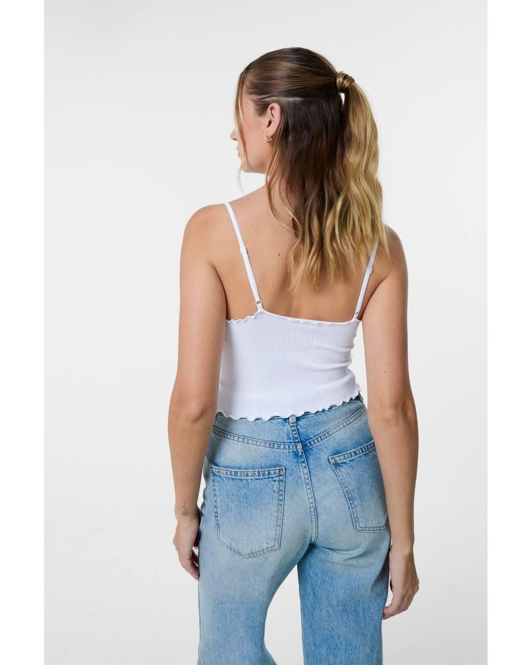 Pink Vanilla White Lace Cami Rib Top