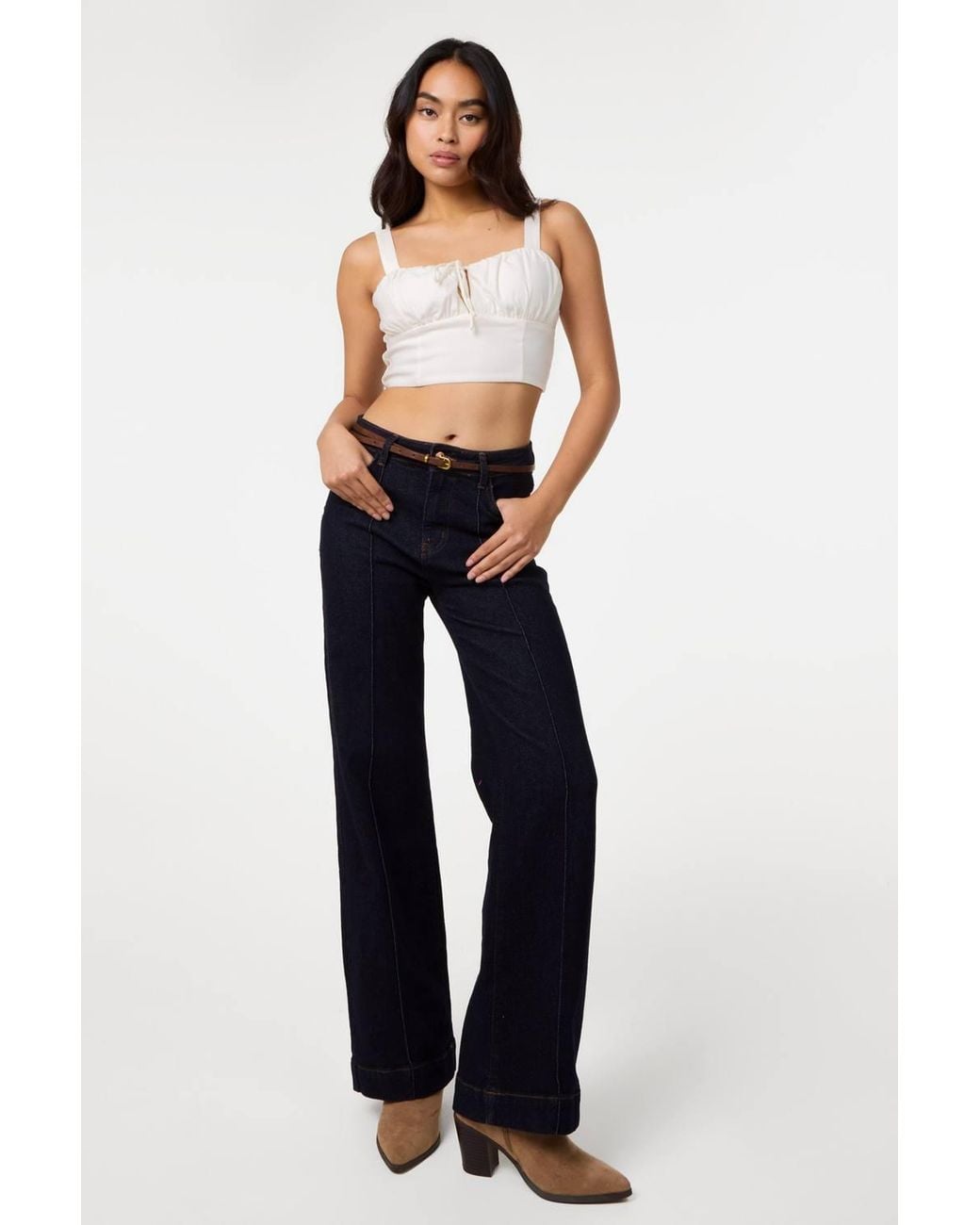 Pink Vanilla Blue Tie Front Milkmaid Crop Top