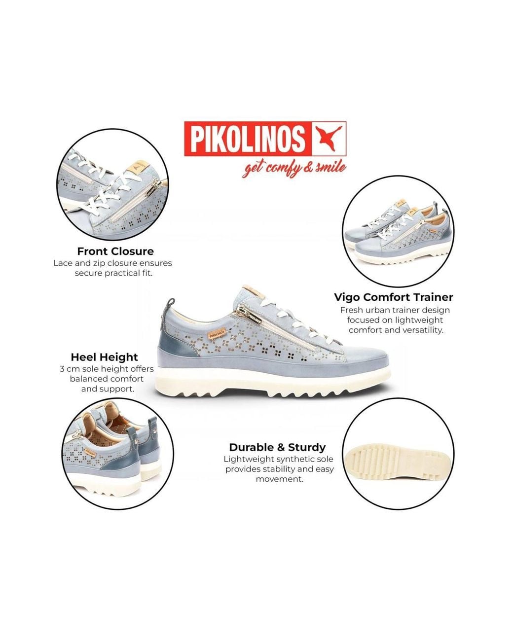 Infinity Leather Blue Pikolinos Leather Lace Up Zipped Trainer Sneaker Shoes