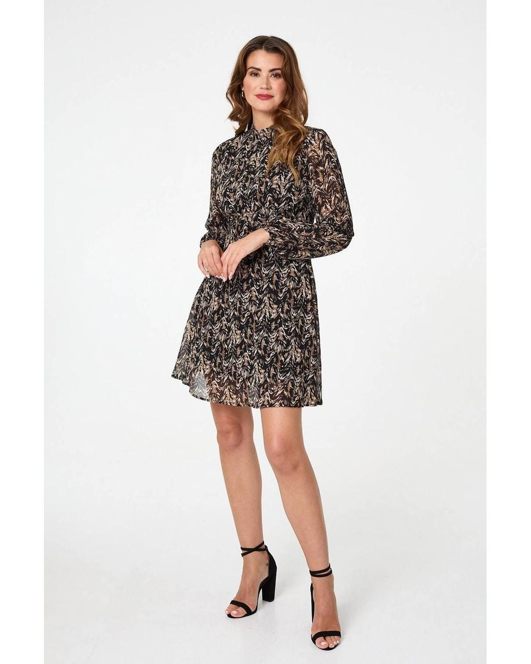 Izabel London Black Abstract Semi Sheer Short Skater Dress
