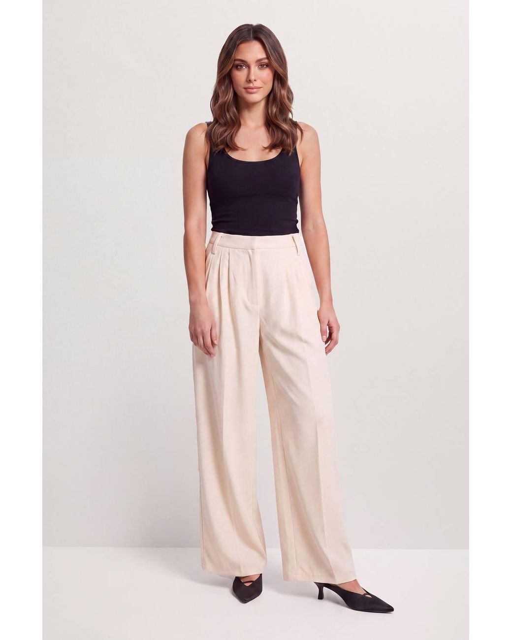 MissPap Natural Tailored Pleat Front Wide Leg