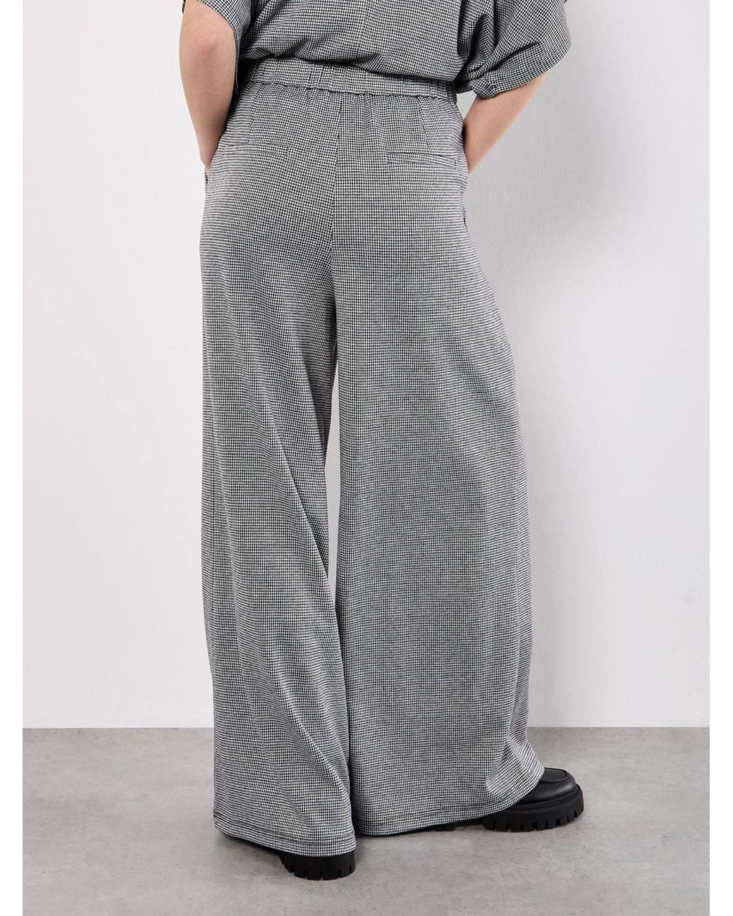 Apricot Gray Wide Leg Dogtooth Trousers
