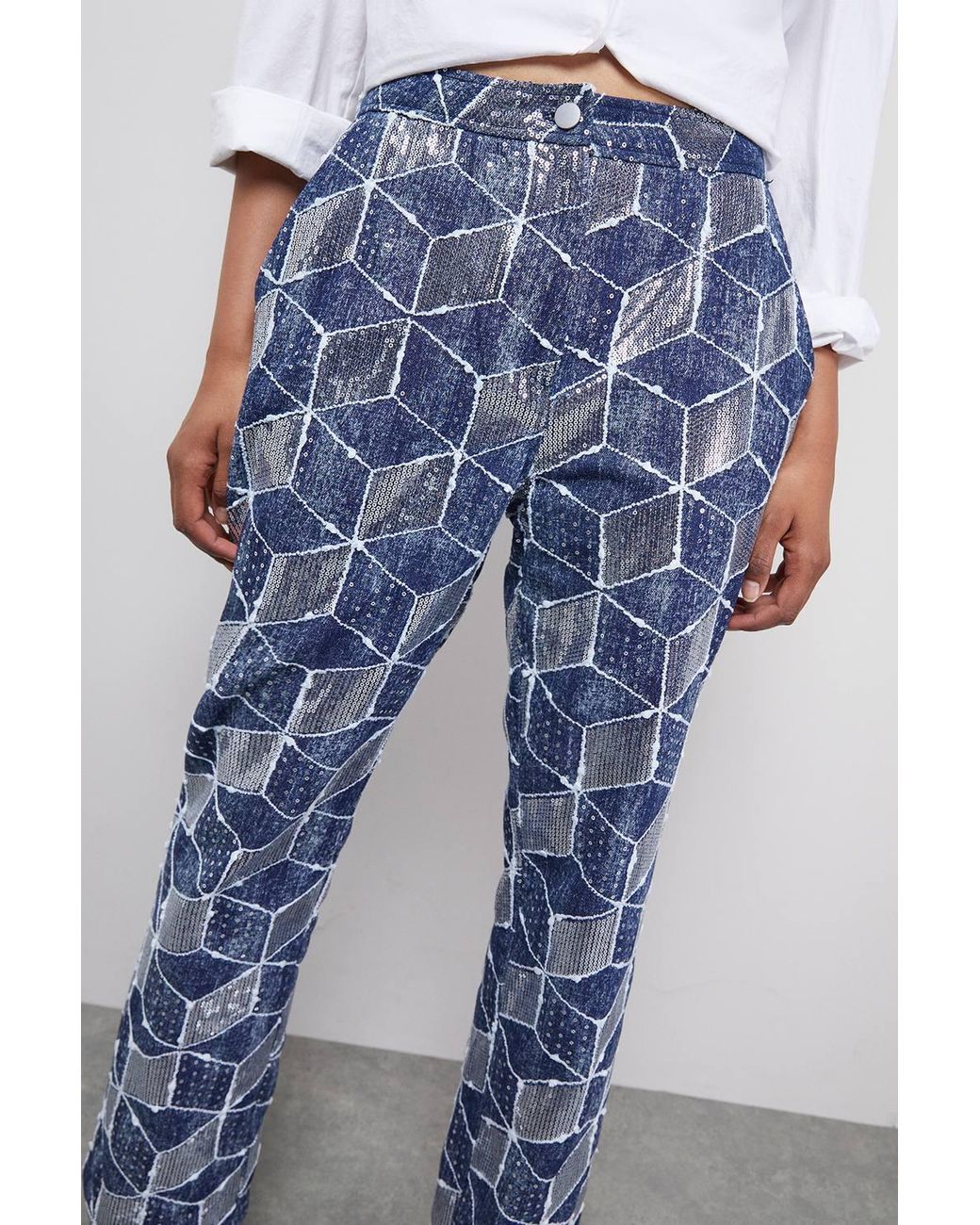 Warehouse Blue Patterned Sequin Jean