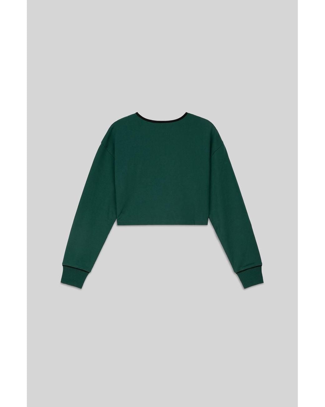 Enorsia Green Drop Shoulder Half Zip Crop Top