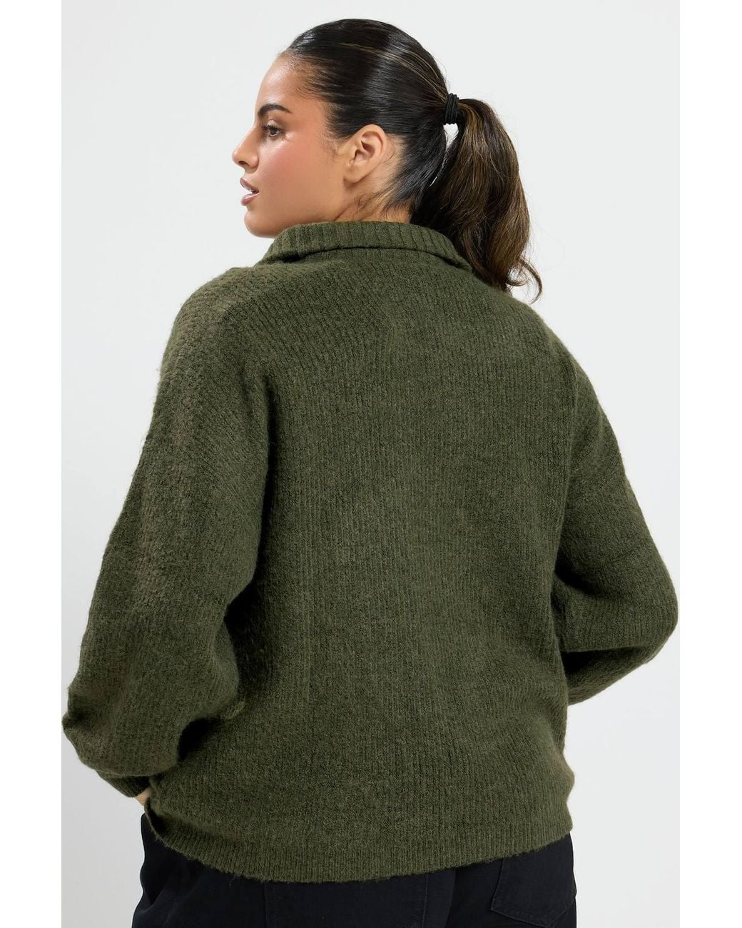 Yours Green Zip Neck Knitted Jumper