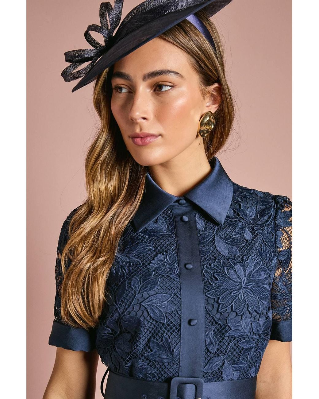 Coast Blue Satin Trim Lace Shirt Midi Dress