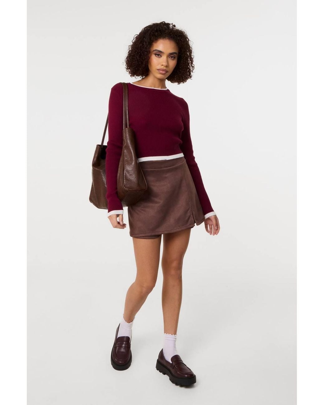 Pink Vanilla Red Camel Suede Skort Slit Skirt