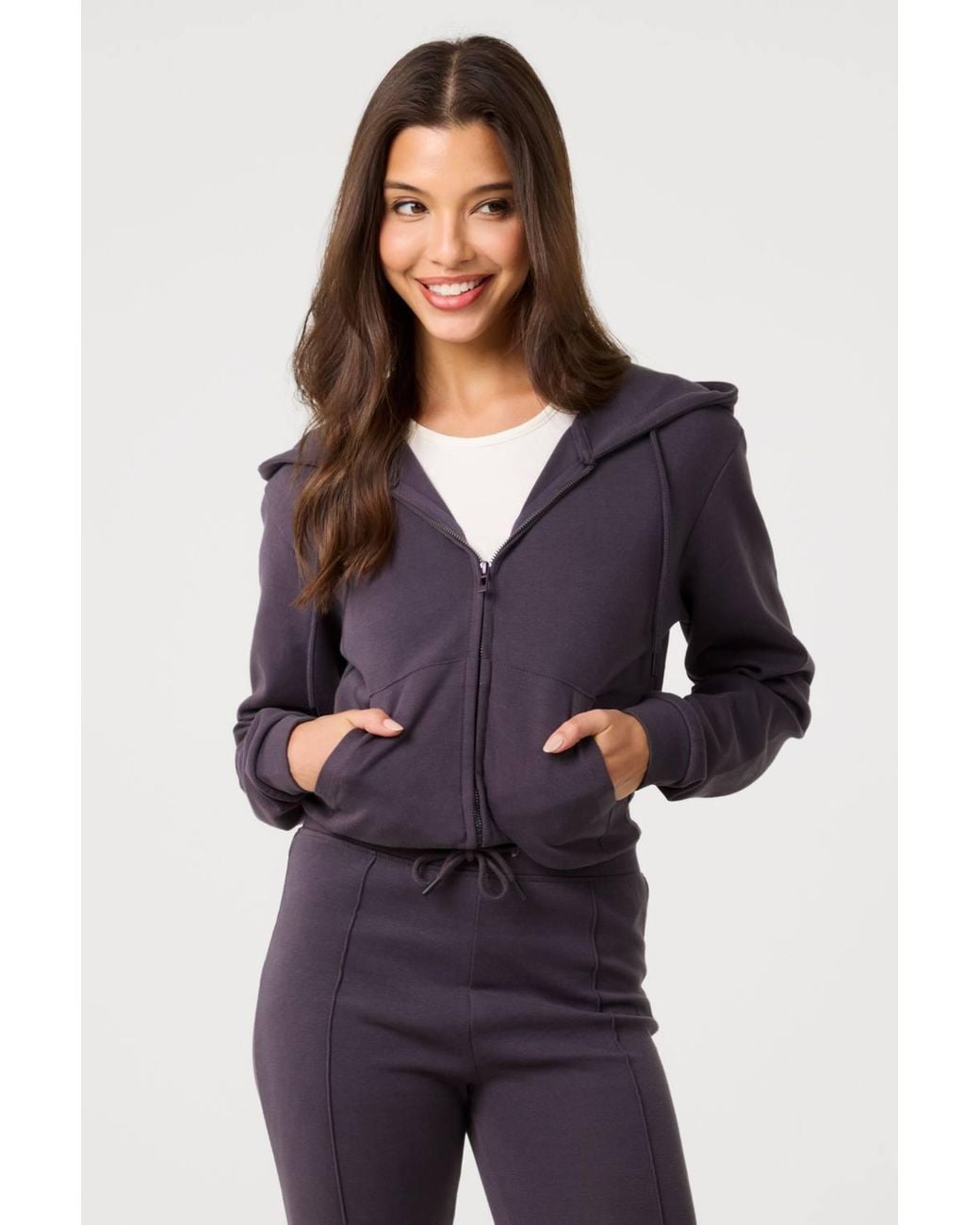 Pink Vanilla Gray Zip Up Cropped Hoodie