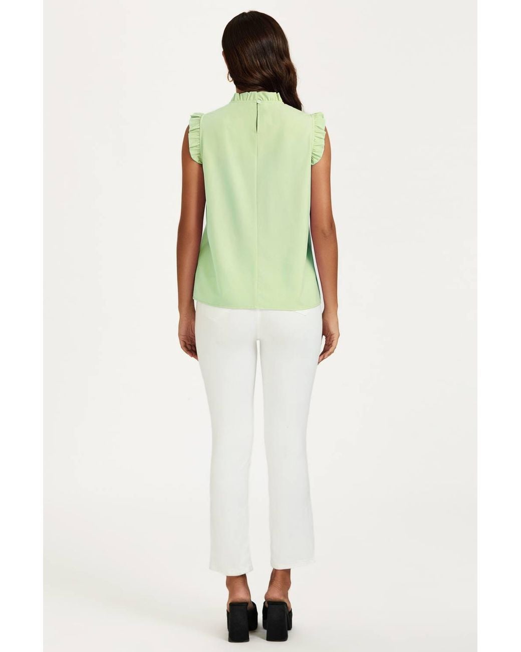 FS Collection Green Frill Trim Sleeve Frill Neck Blouse Top