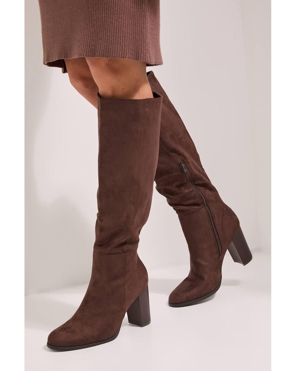 Dorothy Perkins Brown Kit High Block Heel Knee High Boots