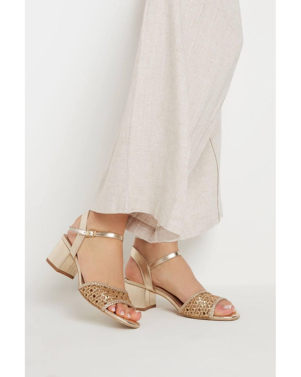 Long Tall Sally Natural Woven Strap Block Heels