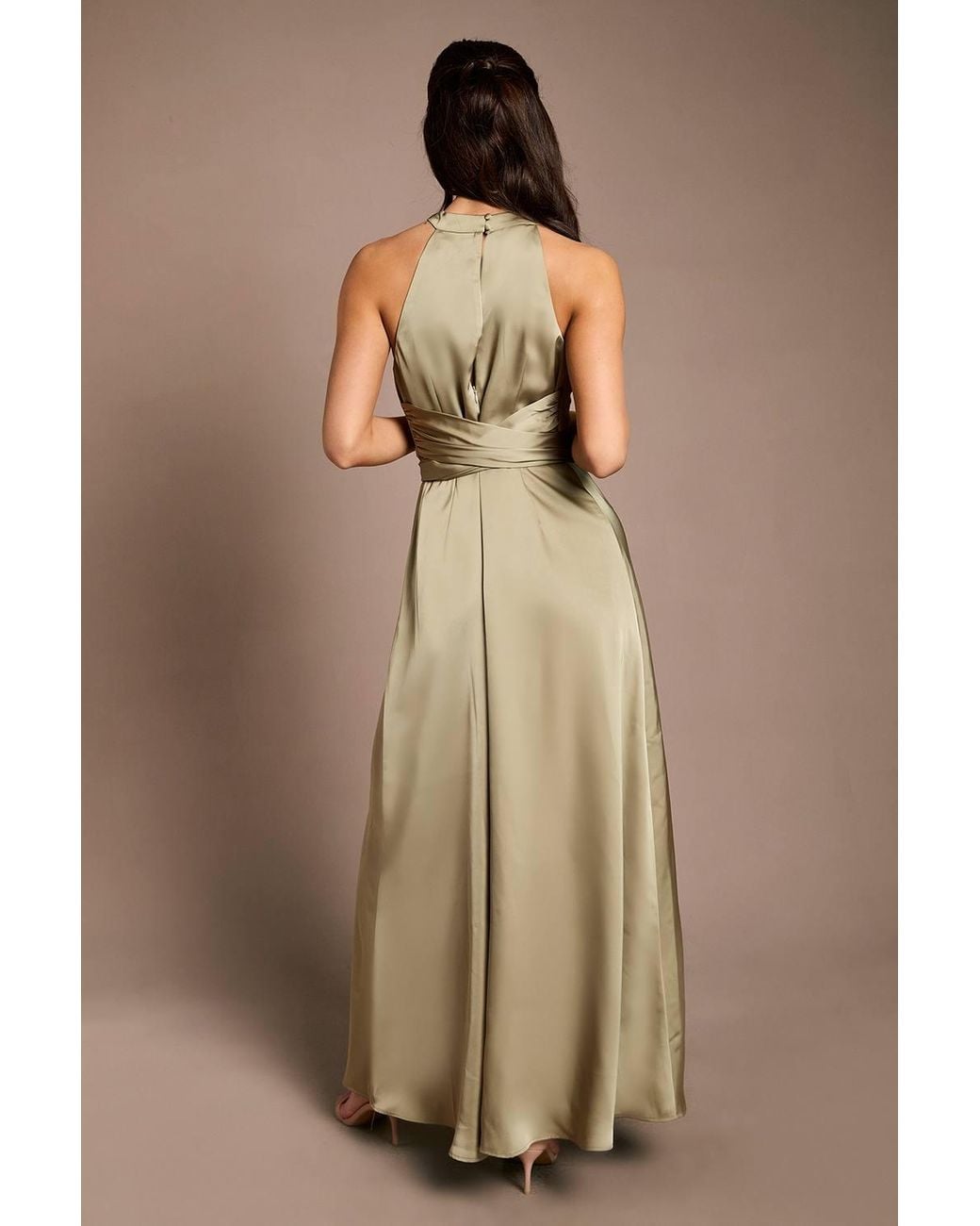 Coast Natural Honoured Twist Halterneck Satin Maxi Bridesmaid Dress