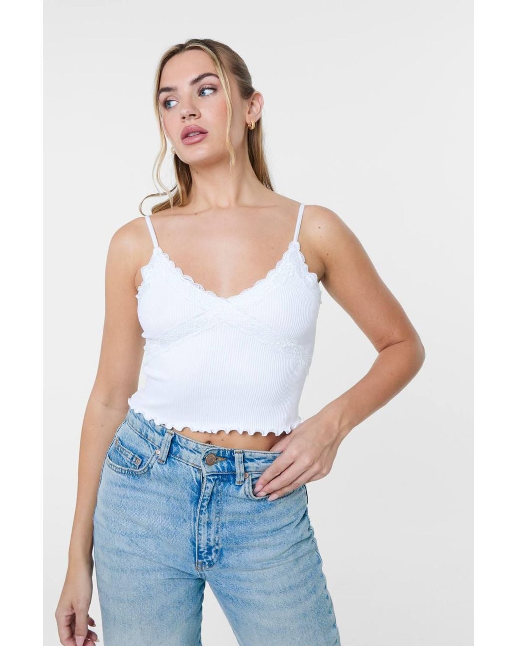 Pink Vanilla White Lace Cami Rib Top