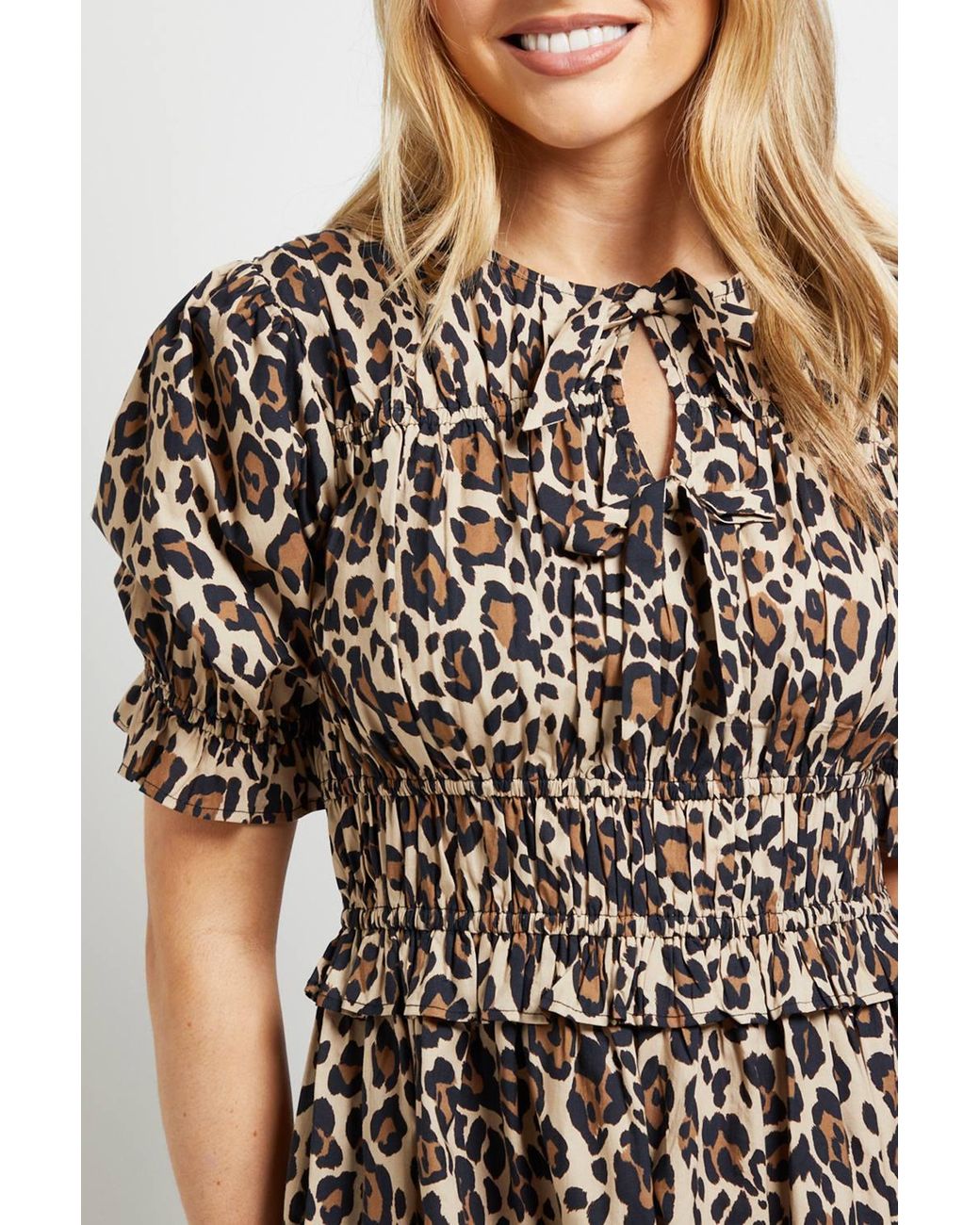 Dorothy Perkins Multicolor Tie Front Frill Sleeve Printed Poplin Midi Dress