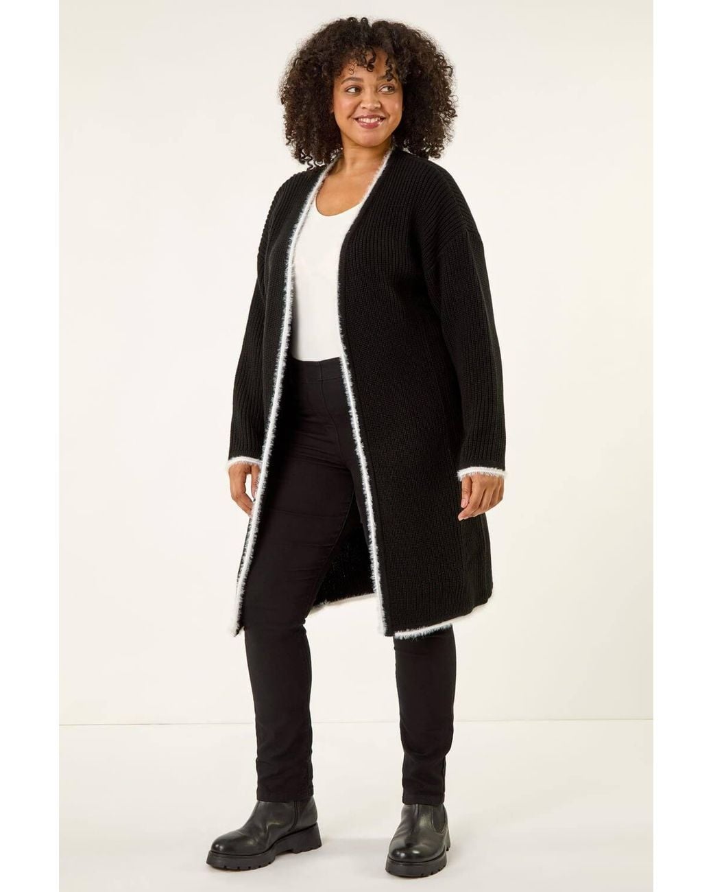 Roman Black Curve Longline Knit Cardigan