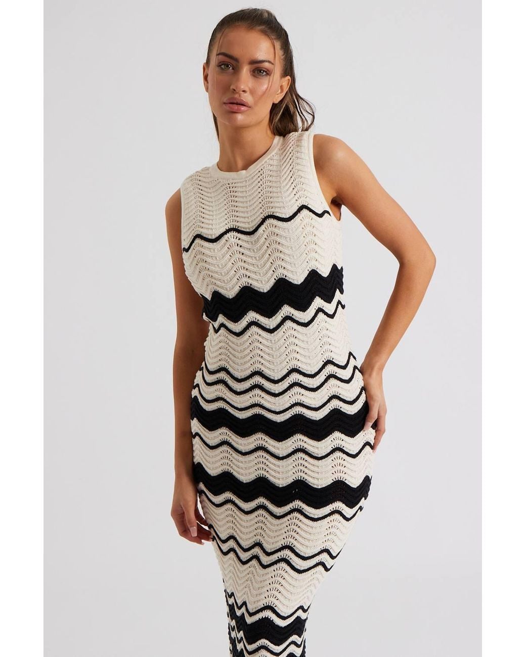 Urban Bliss White Zig Zag Pointelle Midaxi Dress