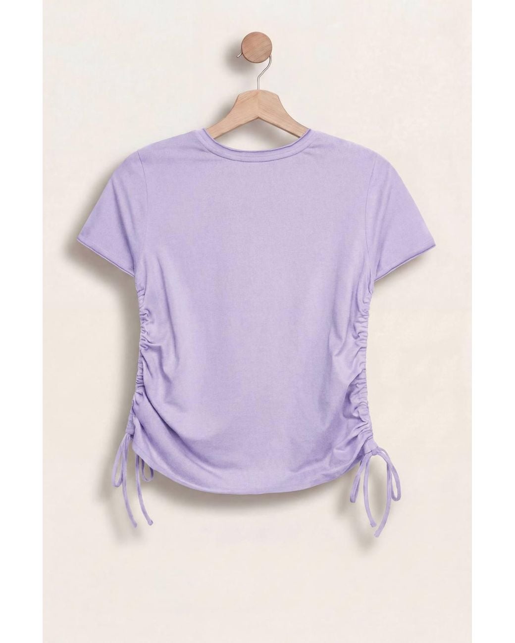 Enorsia Purple Ruched Side Seam Short Sleeve T-Shirt