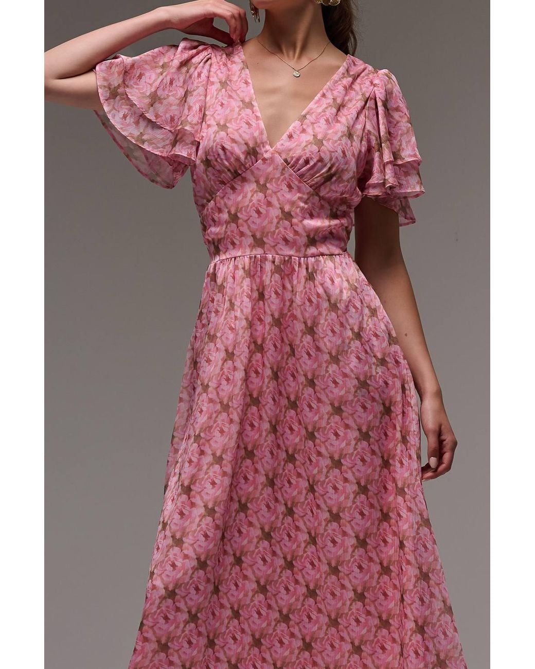 Jolie Moi Pink Layered Angel Sleeved Chiffon Maxi Dress