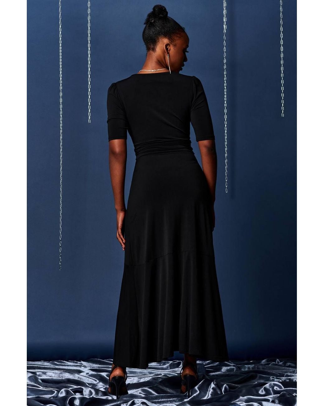 Jolie Moi Blue Wrap Front Frill Hem Maxi Dress
