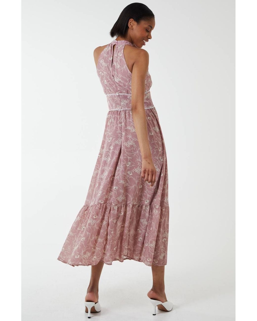 Blue Vanilla Pink Cut Out Halter Neck Midi Dress