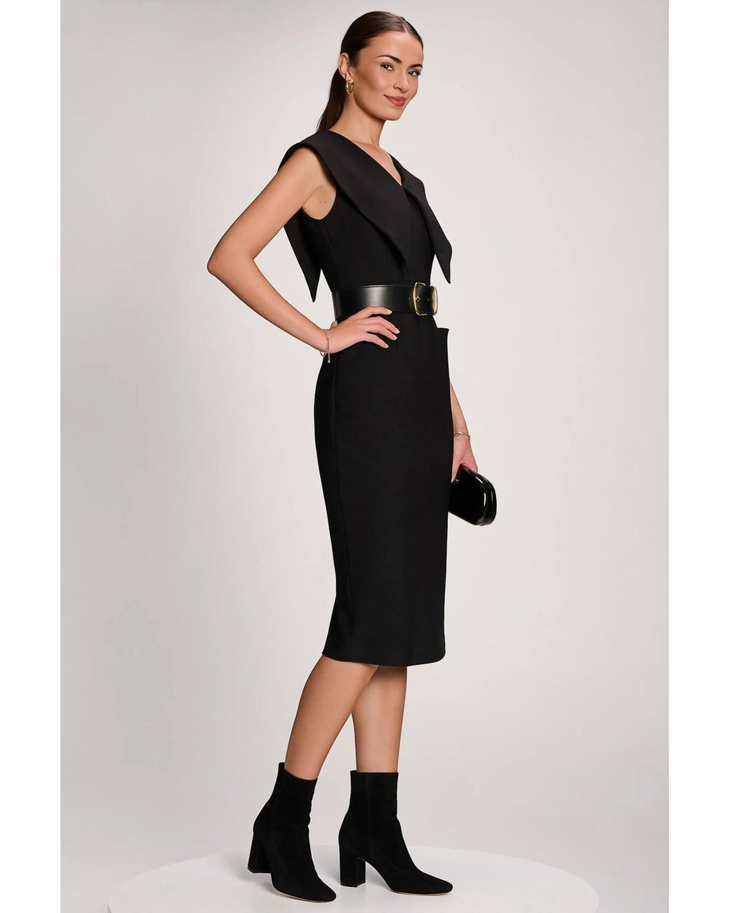 Jolie Moi Black Statement Collar Hourglass Midi Dress