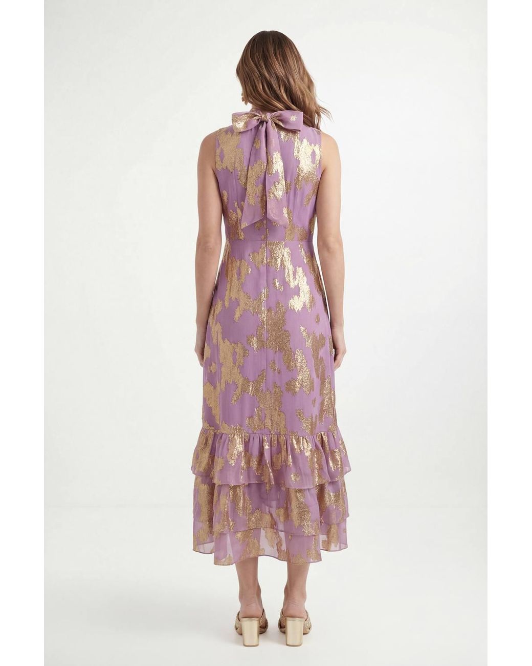 Wallis Pink Petite Metallic Ruffle Hem Maxi Dress