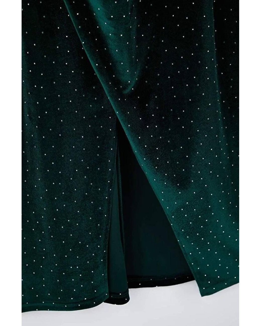 WOVCOR Green Embellished Ruched Velvet Midi Wrap Dress W/ Side Split