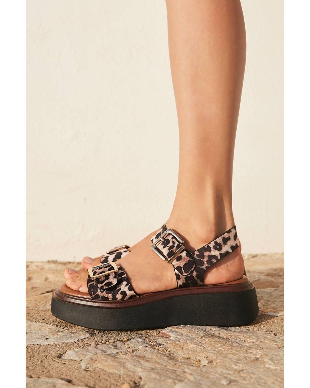 Linzi Black Preserve Leopard Flatform Sandals