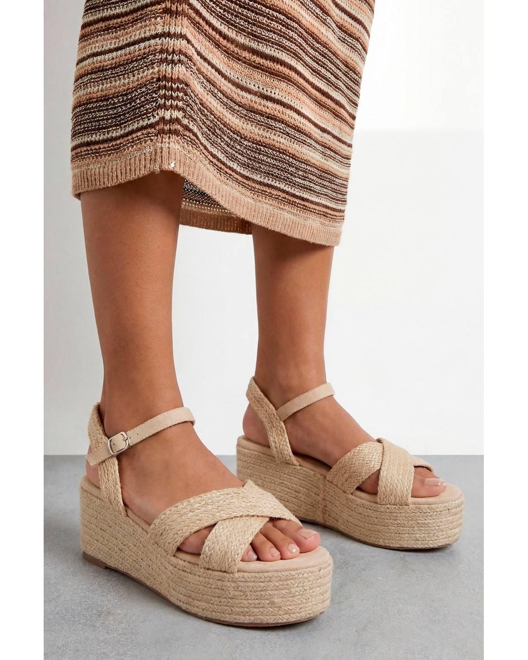 Dorothy Perkins Brown Faith: Olivia Open Toe Platform Espadrille Wedge Sandals