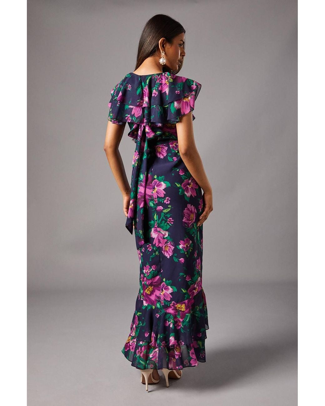 Coast Blue Petite Short Sleeve Chiffon Maxi Dress With Frills