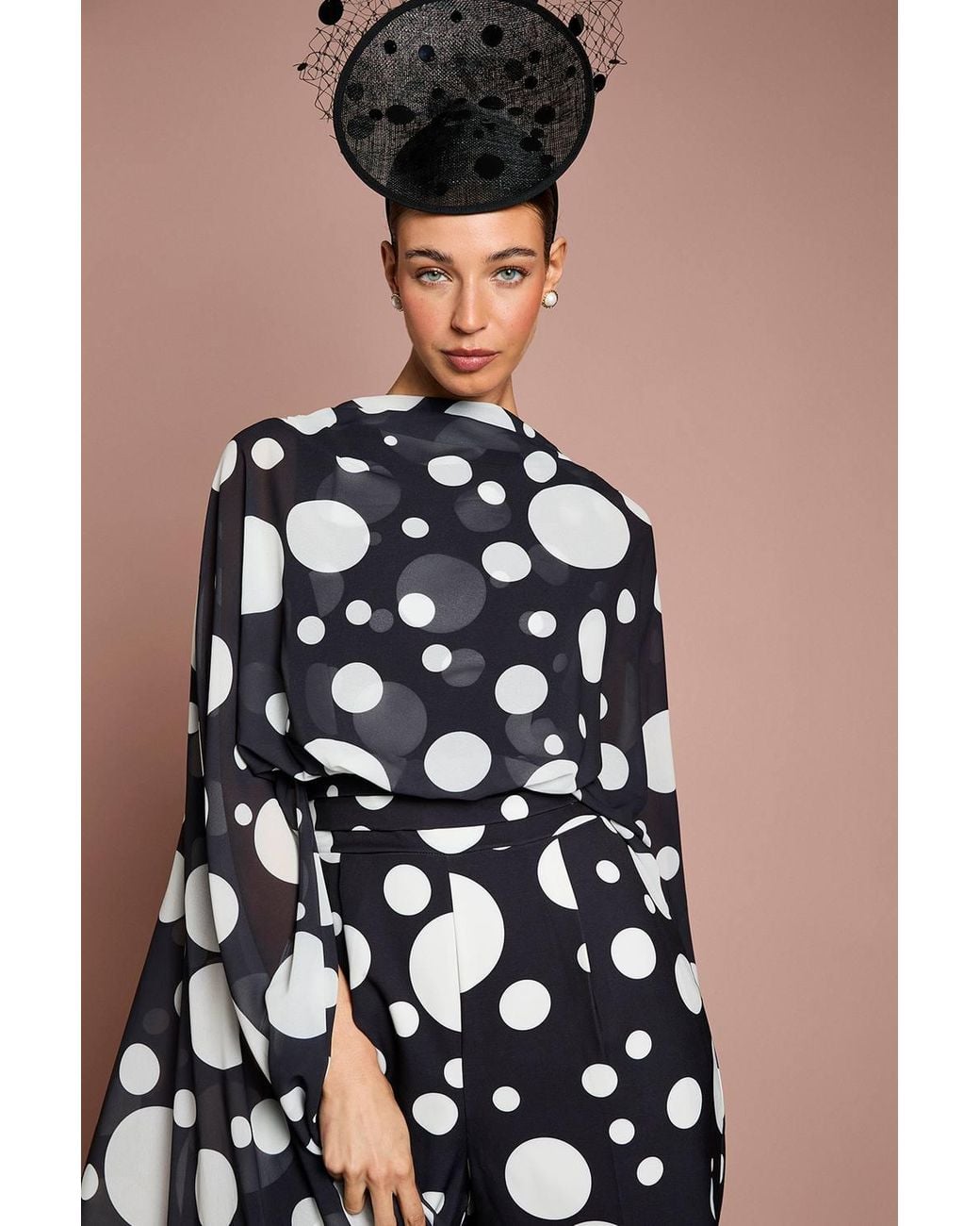 Coast Black Lisa Tan Printed Cape Sleeve Side Leg Jumpsuit