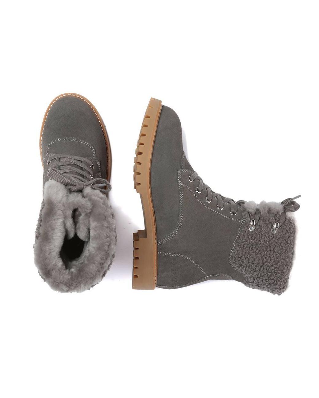 EverAu Australia Gray Sheepskin Knitted Wool Sittella Fashion Chunky Boots W/ Rubber Sole