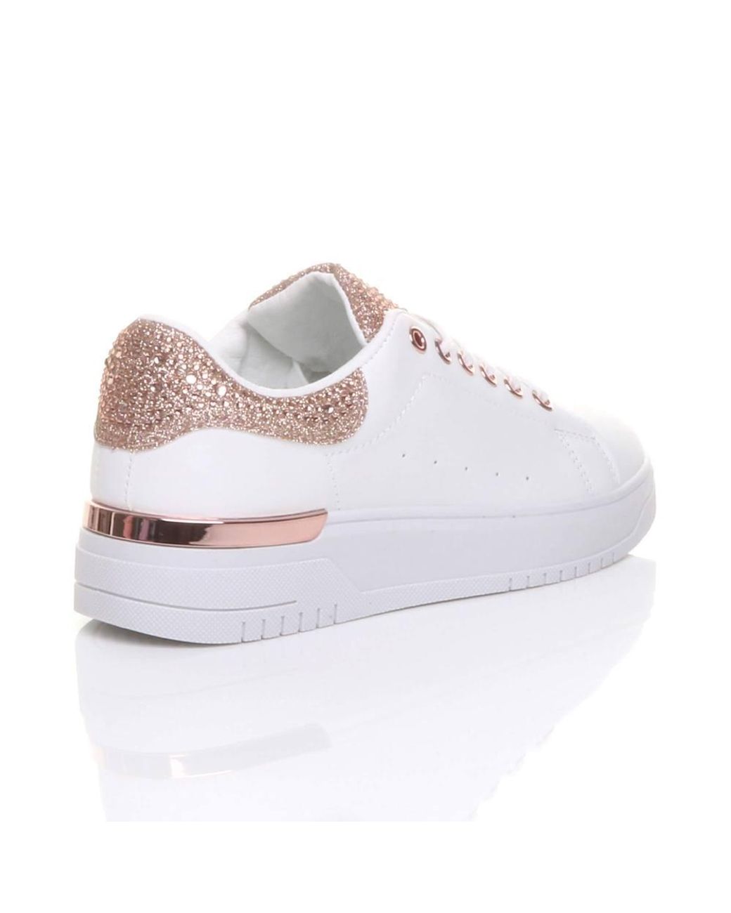 AJVANI White Flat Heel Diamante Sparkly Trainers