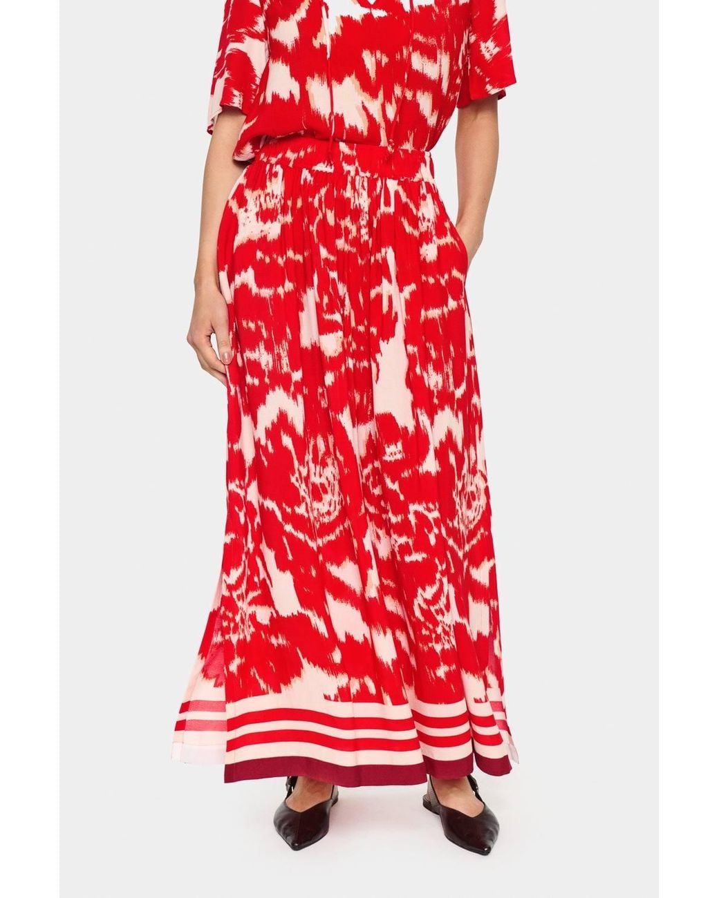 Saint Tropez Red Khloe High Waisted Loose Fit Maxi Skirt