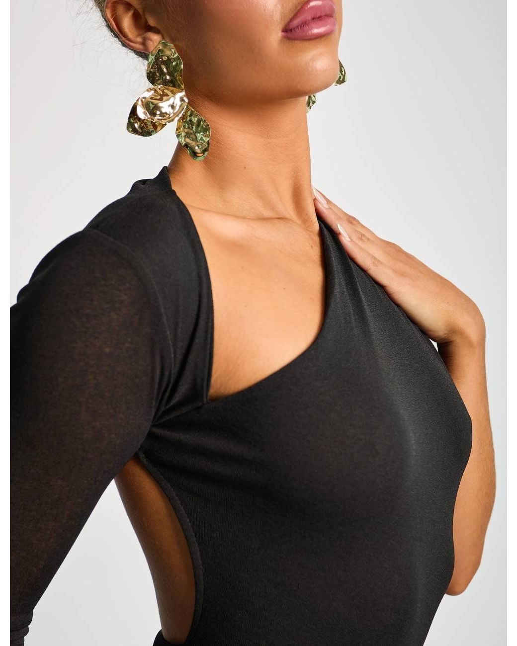 Public Desire Black One Shoulder Asymmetric Backless Maxi Dress