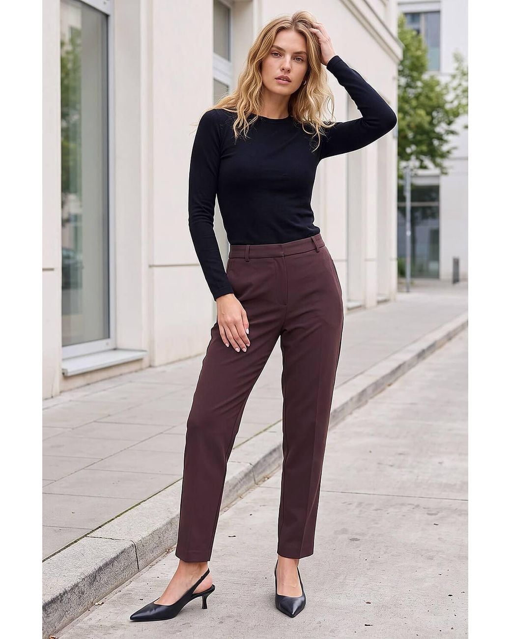 Roman Brown Straight Leg Stretch Trouser