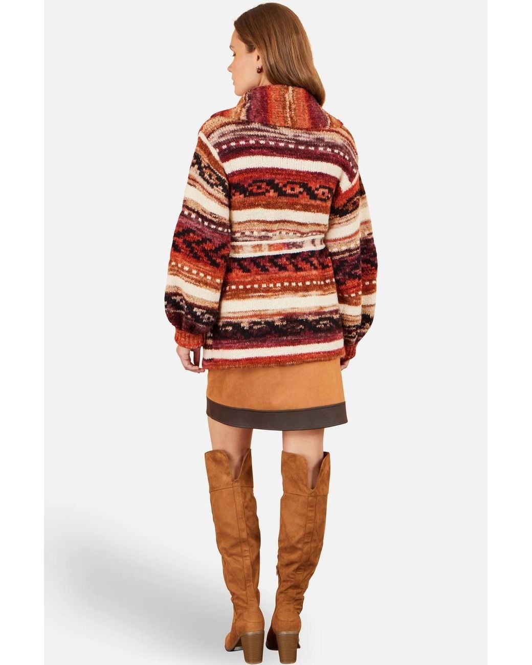 Yumi' Red Stripe Fairisle Soft Wrap Cardigan