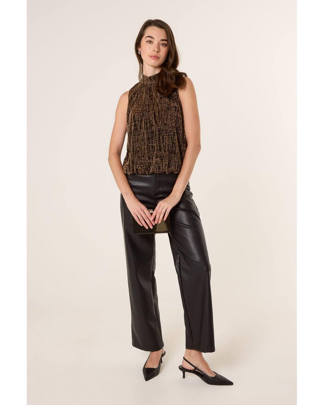 Blue Vanilla Black Sleeveless Belted Turtleneck Blouse
