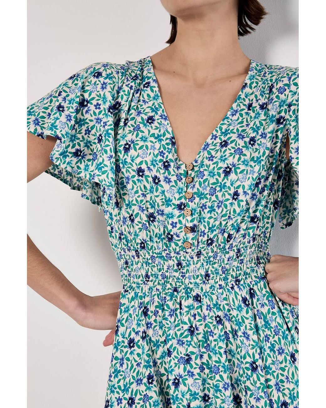 Apricot Blue Watercolour Floral Midi Dress