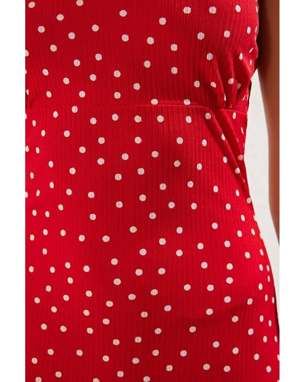WOVCOR Red Polka Dot Strappy Bodycon Maxi Dress W/ Frill Hem