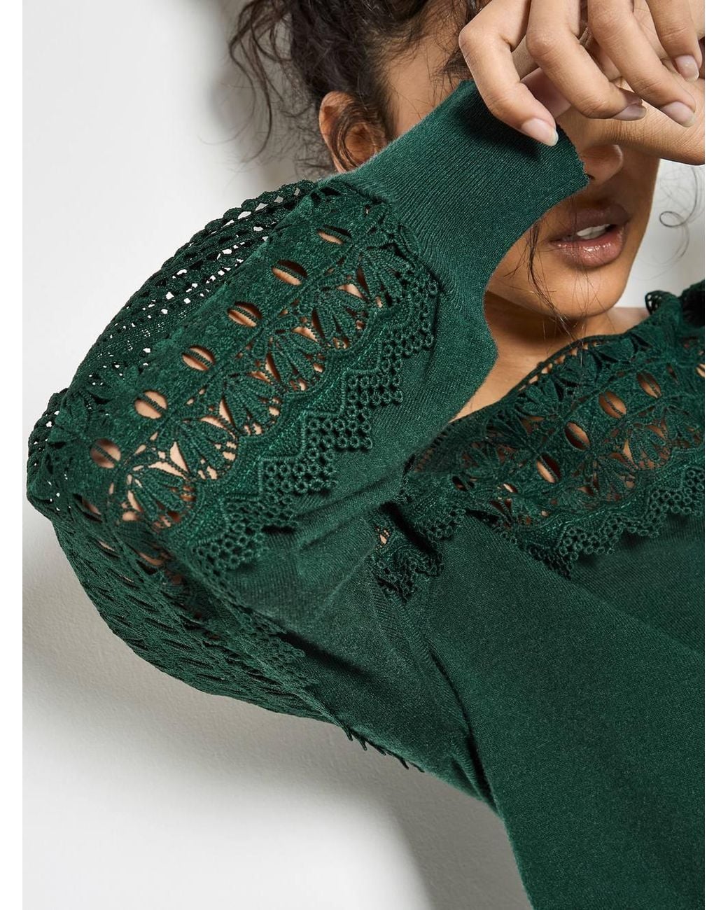 Apricot Green Lace Detail Lightweight Jumper