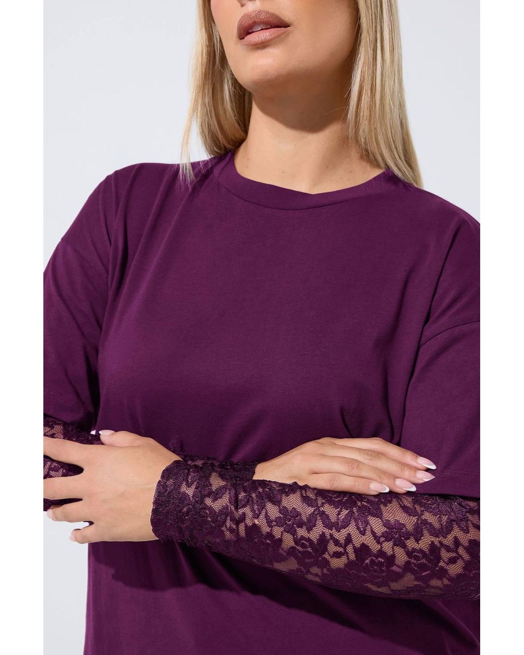 Yours Purple Lace Long Sleeve Top