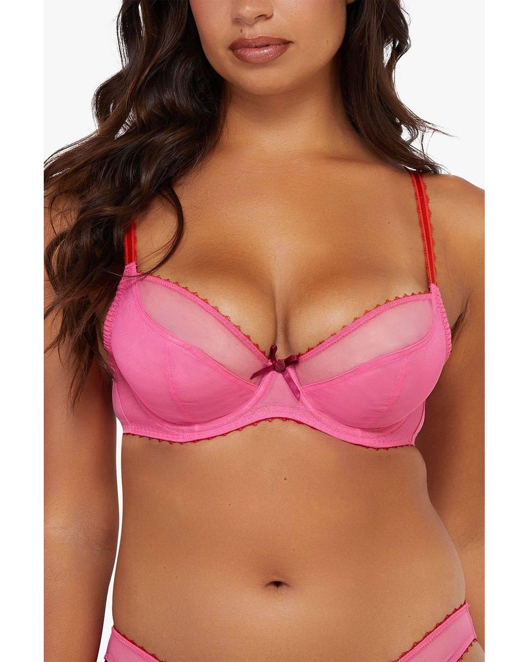 Playful Promises Red Grace Supportive Net 'Plunge Bra'