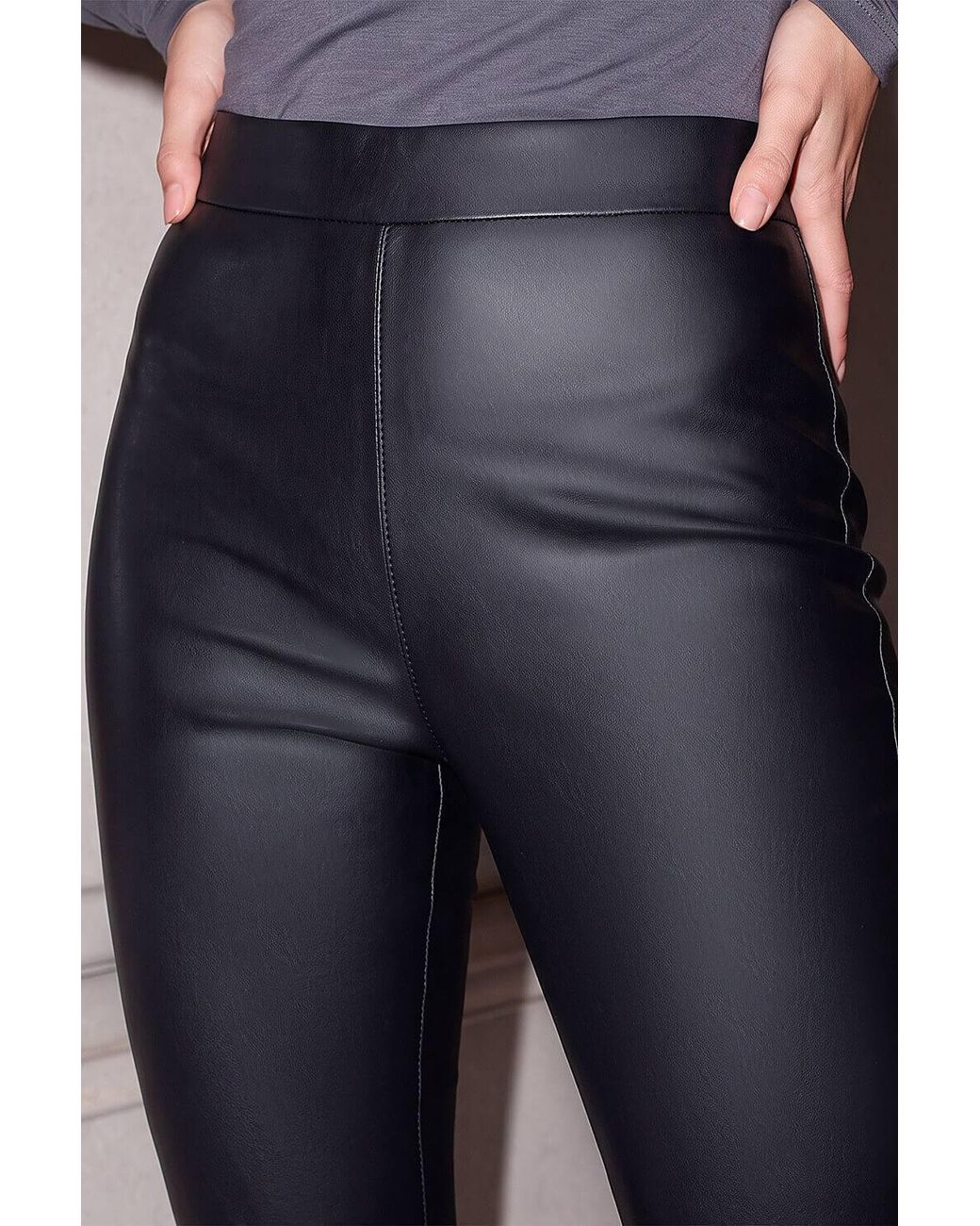 Roman Blue Faux Leather Pull On Elastic Waist Trousers
